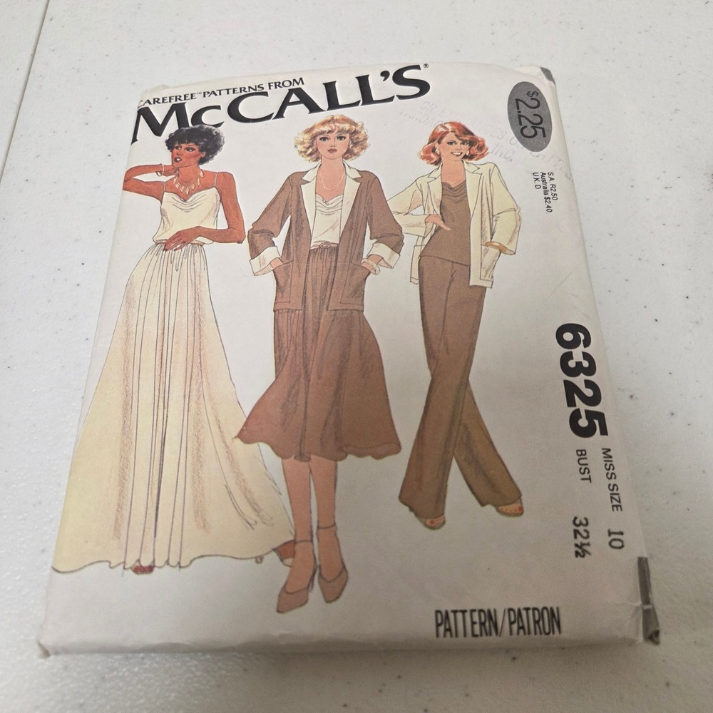 Vintage 1978 McCalls 6325 Sewing Pattern Miss Size 10 Jacket Top Skirt Pants 70s